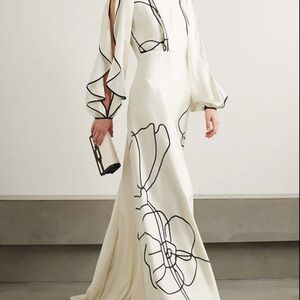 Elegant White and Black Floral Dress